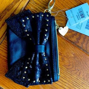 Betsey Johnson black new wallet with tags now. Sequins. ID window